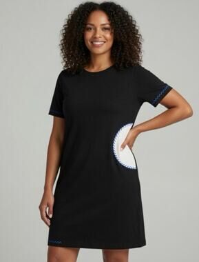 LISA TODD T-Shirt Dress Black Womens XL Artsy Baseball Stitch Slub Knit Cotton